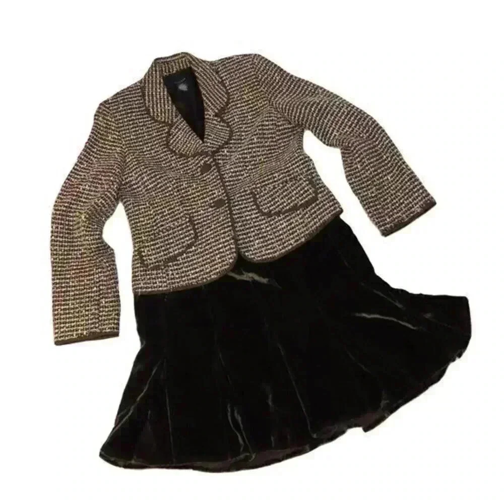Jones Wear Suit Tweed Blazar Velvet Skirt Size 8P